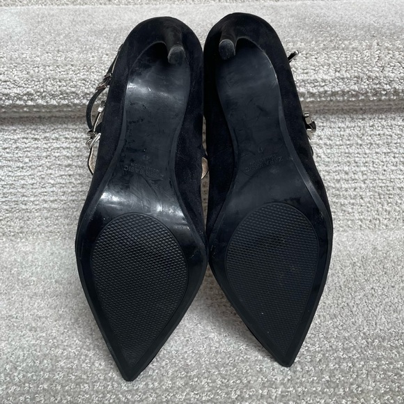 Zara Basic Black Suede Strappy Silver Hardware 4" Stiletto Heels Sexy Evening - Picture 13 of 16